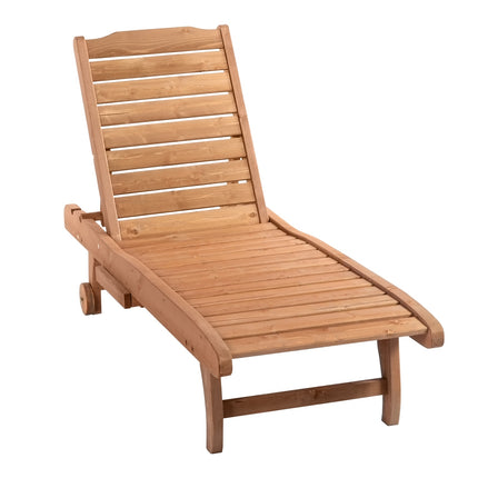 Folding Fir Wood Sun Lounger, Mobile & Portable – Brown/Red