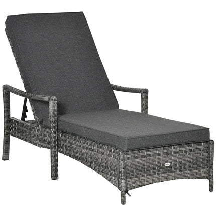 Adjustable rattan garden chair with cushion, Grey, 192 cm