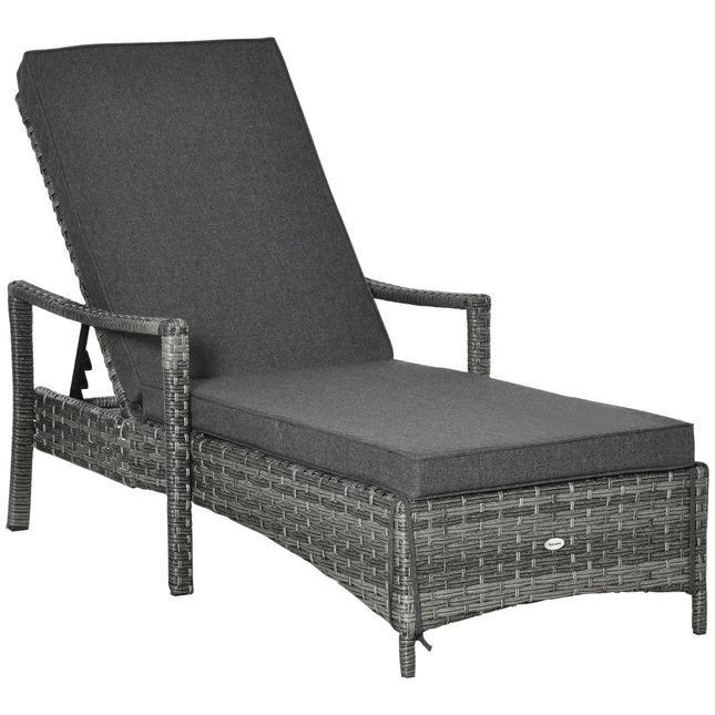 Adjustable rattan garden chair with cushion, Grey, 192 cm
