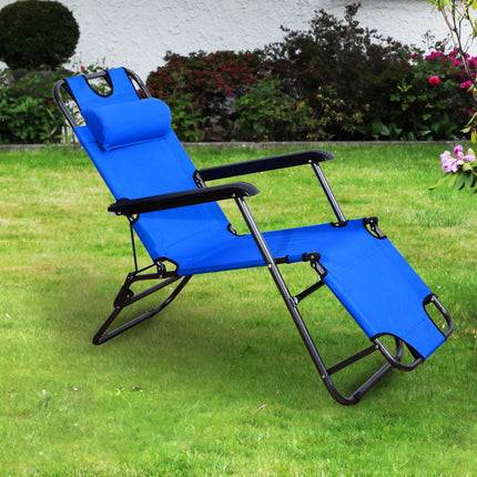 Folding beach chair with cushion, metal & Oxford fabric, blue