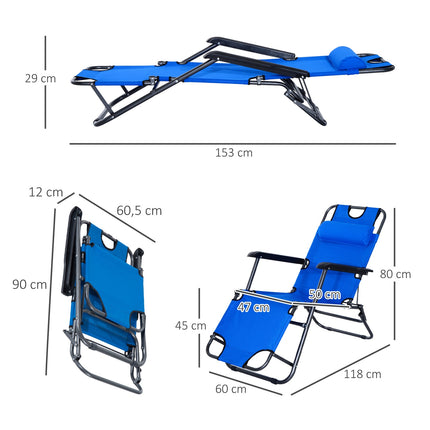 Folding beach chair with cushion, metal & Oxford fabric, blue