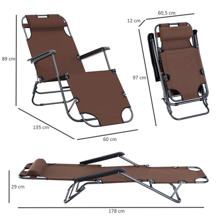 Folding sun lounger with cushion, metal & Oxford fabric