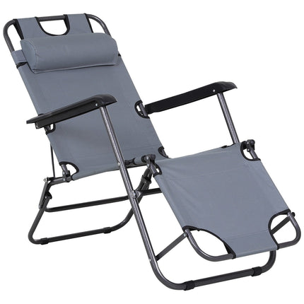 Folding sun lounger with cushion, metal & Oxford fabric, grey