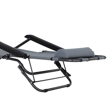 Folding sun lounger with cushion, metal & Oxford fabric, grey