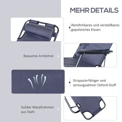 Folding sun lounger with cushion - metal & Oxford fabric