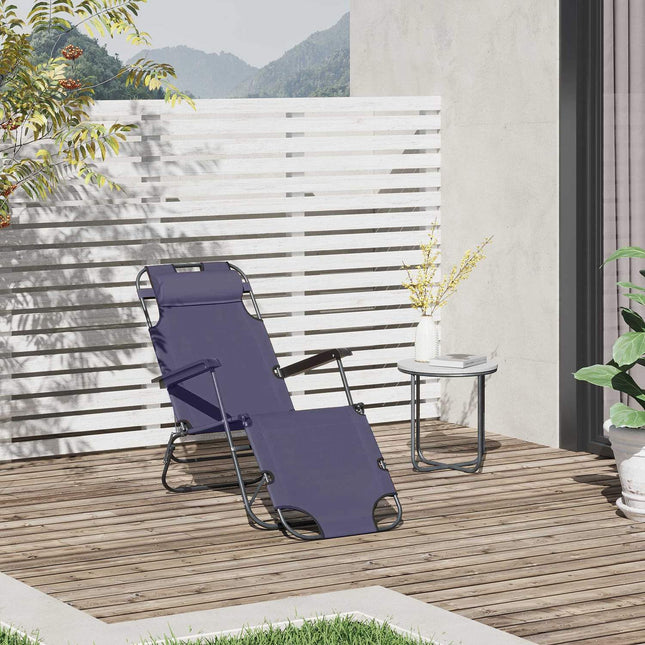 Folding sun lounger with cushion - metal & Oxford fabric