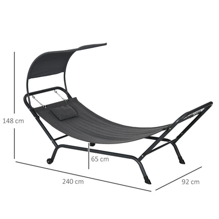 Sun lounger with cover, cushion, 240x92x148cm, dark grey