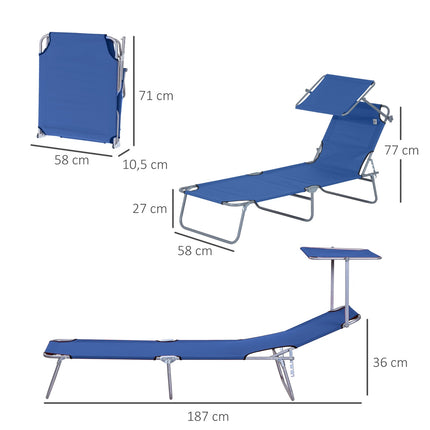Adjustable folding sun lounger with canopy - Oxford fabric