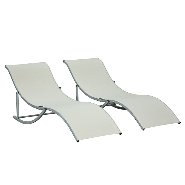 Folding Beige Garden Sun Loungers Set, Aluminium, Ergonomic