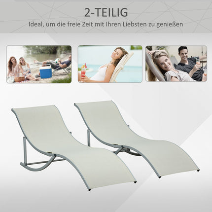 Folding Beige Garden Sun Loungers Set, Aluminium, Ergonomic