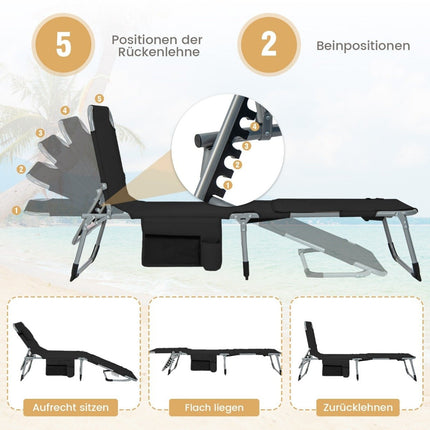 Sun Lounger with Face Opening Foldable Garden Lounger with Adjustable Backrest and Footrest Black