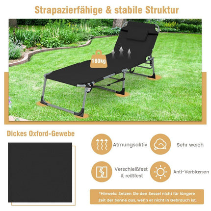 Sun Lounger with Face Opening Foldable Garden Lounger with Adjustable Backrest and Footrest Black