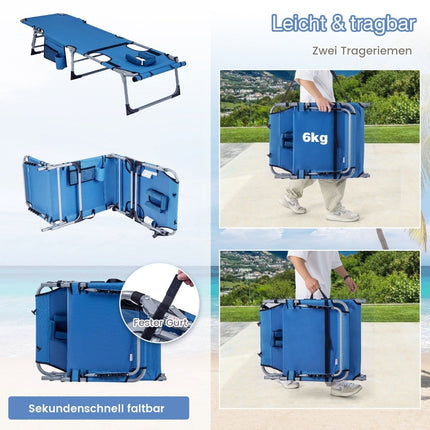 Sun Lounger with Face Opening Foldable Garden Lounger with Adjustable Backrest and Footrest Blue
