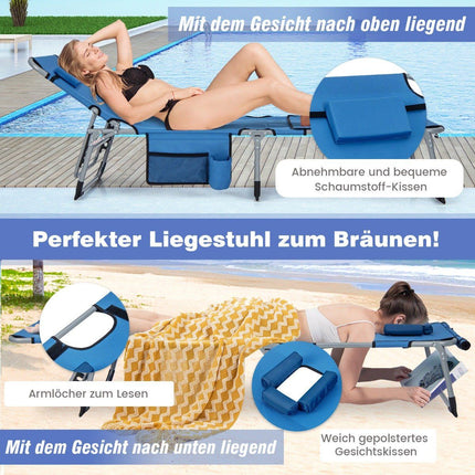 Sun Lounger with Face Opening Foldable Garden Lounger with Adjustable Backrest and Footrest Blue
