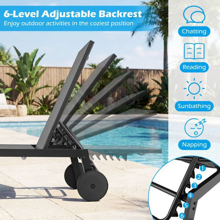 Sun Lounger with Wheels, Adjustable Backrest, Grey