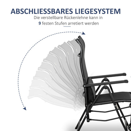 Adjustable reclining garden chair, black textile, steel 70x65x111 cm