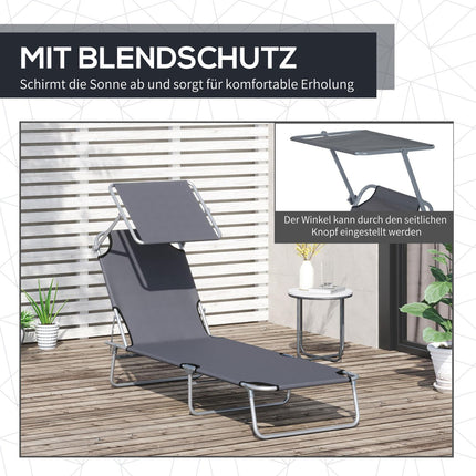 Folding sun lounger with sun protection, Gray - 187x58x36 cm