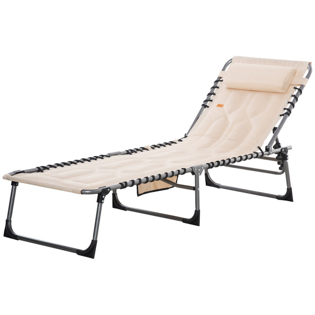 Folding sun lounger with cushion and adjustable backrest