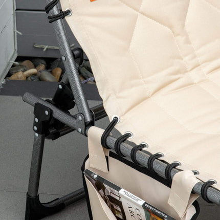 Folding sun lounger with cushion and adjustable backrest