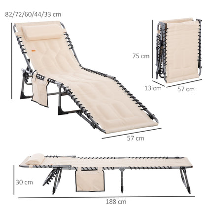 Folding sun lounger with cushion and adjustable backrest