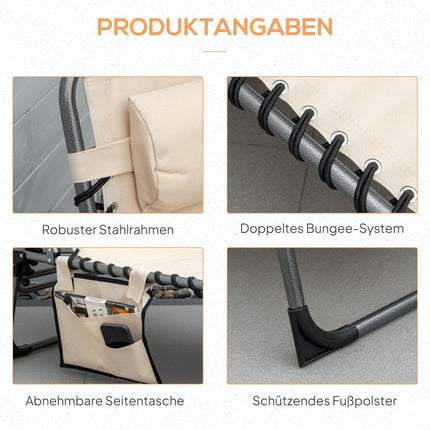 Folding sun lounger with cushion and adjustable backrest