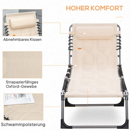 Folding sun lounger with cushion and adjustable backrest