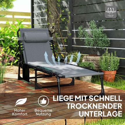 Folding deck chair with cushion & adjustable backrest, 120 kg limit