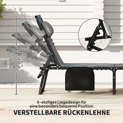 Folding deck chair with cushion & adjustable backrest, 120 kg limit