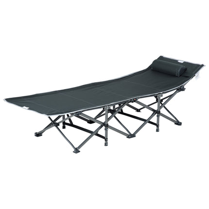 Gray folding sun lounger with cushion and side pocket