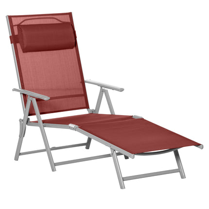 Adjustable sun lounger with cushion, burgundy, 137x63.5x100.5 cm