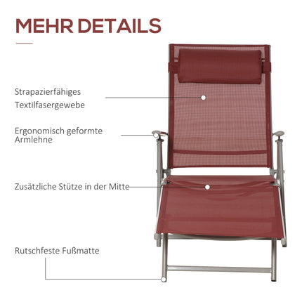 Adjustable sun lounger with cushion, burgundy, 137x63.5x100.5 cm