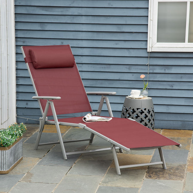 Adjustable sun lounger with cushion, burgundy, 137x63.5x100.5 cm