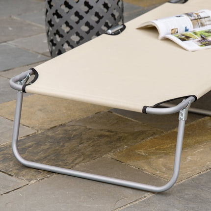 Folding deck chair with sun protection, Beige, 187x58x36 cm