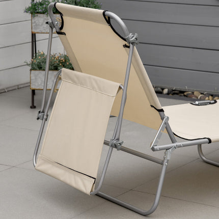 Folding deck chair with sun protection, Beige, 187x58x36 cm