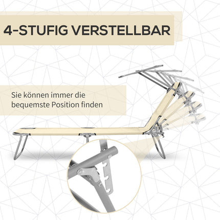 Folding deck chair with sun protection, Beige, 187x58x36 cm