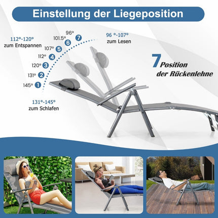 Sun lounger garden lounger with headrest 7 adjustable backrests gray