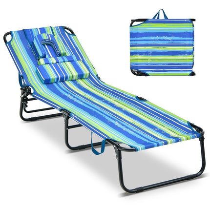 Sun lounger with face opening folding garden lounger with 3 removable cushions blue-green