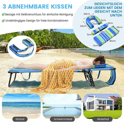 Sun lounger with face opening folding garden lounger with 3 removable cushions blue-green