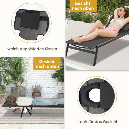 Sun lounger with face opening garden lounger with 5-way adjustable backrest black