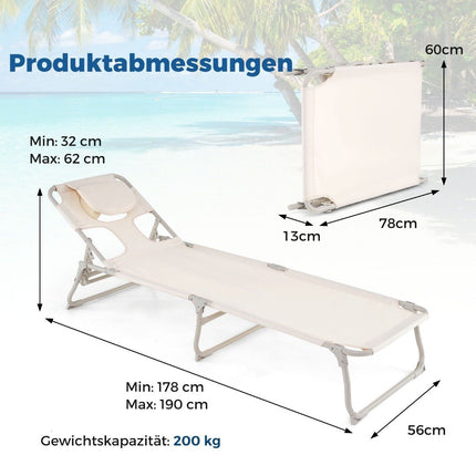 Sun lounger with openings for face and arms, folding garden lounger, deck chair can hold up to 200 kg