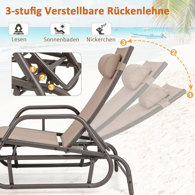 Sun lounger with rocking function, garden lounger with adjustable backrest, brown