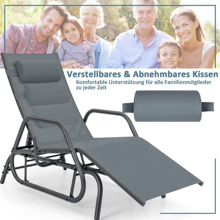 Sun lounger with rocking function, garden lounger with adjustable backrest, grey