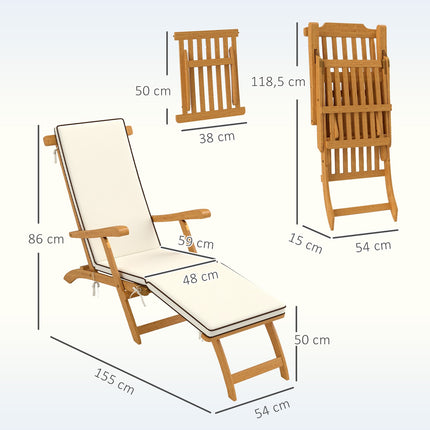 Wooden Folding Garden Lounger with Footrest, Teak