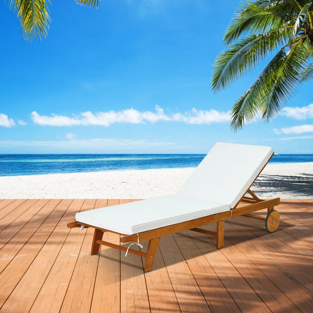 Sun lounger wooden garden lounger with adjustable backrest with wheels and cushions beach lounger for the garden
