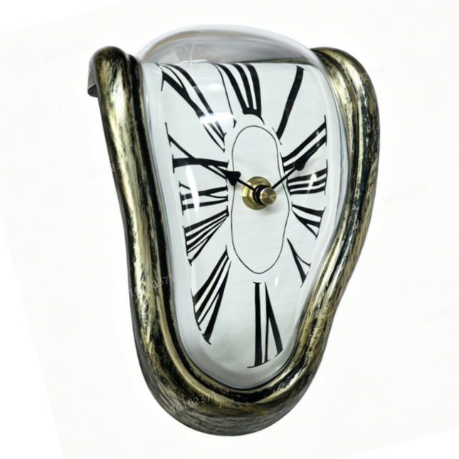 Surrealistyczny zegar stołowy z brązu – zakrzywiony kształt, 16 cm