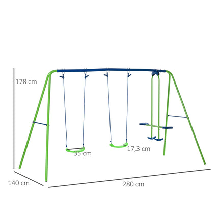 Swing set with 2 swings and face-to-face seat - metal structure, corrosion resistant