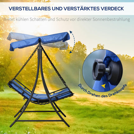 Garden rocking chair with canopy, 2-person steel blue