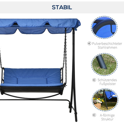 Garden rocking chair with canopy, 2-person steel blue