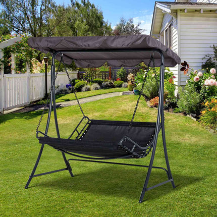 Steel gray garden rocking chair with roof for 2