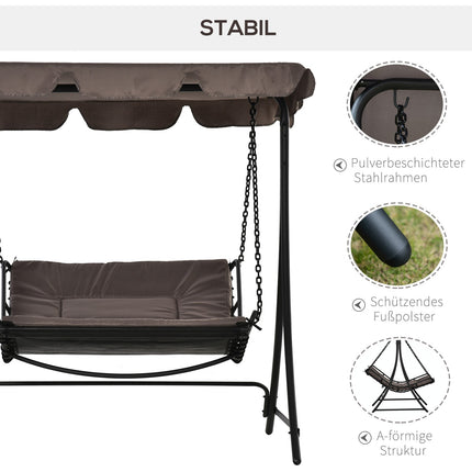 Steel gray garden rocking chair with roof for 2